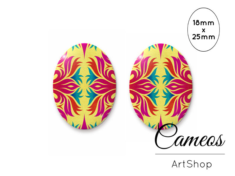 Oval Glass Cabochon 18x25mm Abstract 2 pieces - O169 - Cameos Art Shop