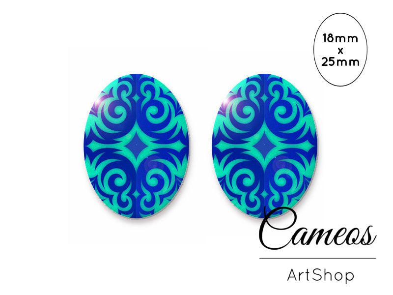 Oval Glass Cabochon 18x25mm Abstract 2 pieces - O170 - Cameos Art Shop