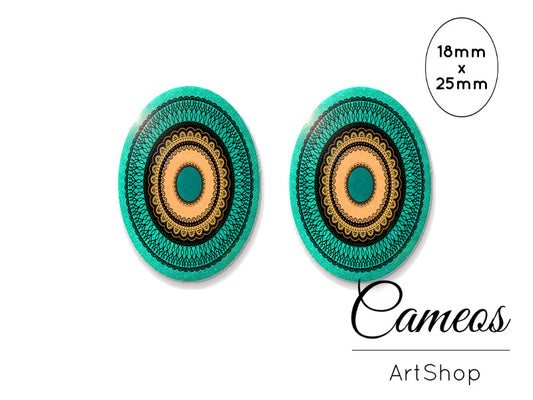 Oval Glass Cabochon 18x25mm Lace circles 2 pieces - O176 - Cameos Art Shop