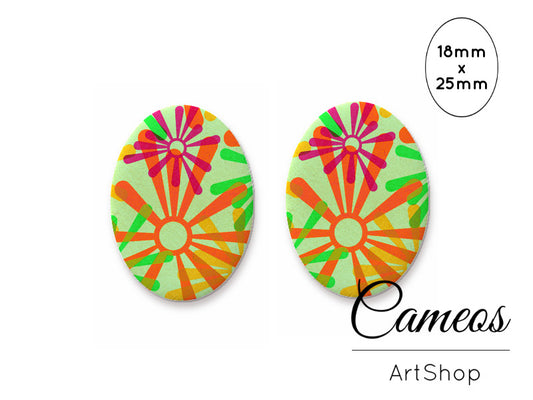 Oval Glass Cabochon 18x25mm Abstract 2 pieces - O177 - Cameos Art Shop