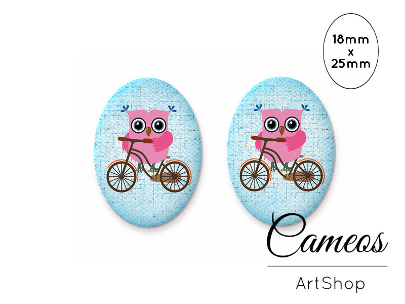Oval Glass Cabochon 18x25mm Owl 2 pieces - O212 - Cameos Art Shop