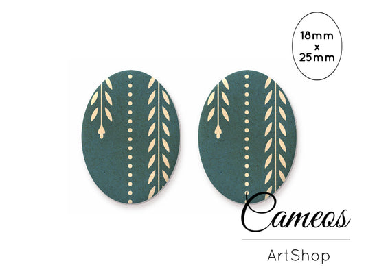 Oval Glass Cabochon 18x25mm Retro Motive 2 pieces - O216 - Cameos Art Shop