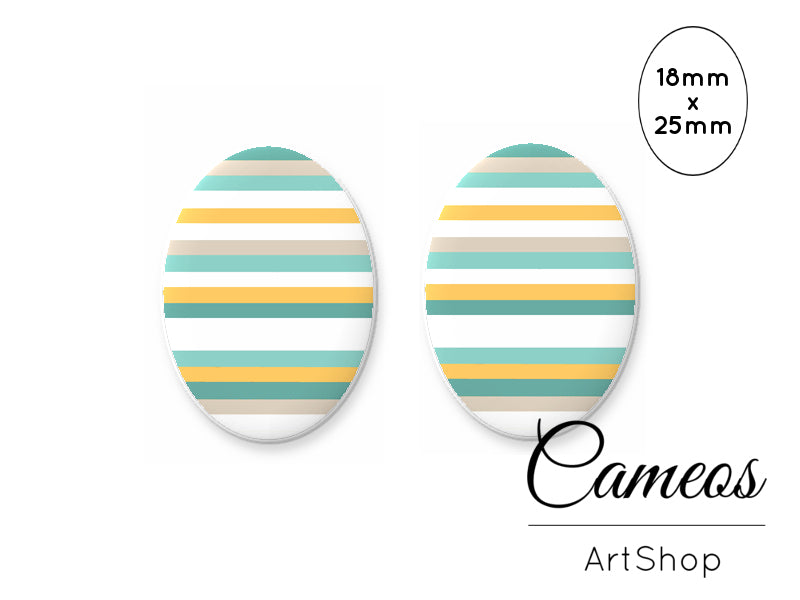 Oval Glass Cabochon 18x25mm Stripes 2 pieces - O225 - Cameos Art Shop