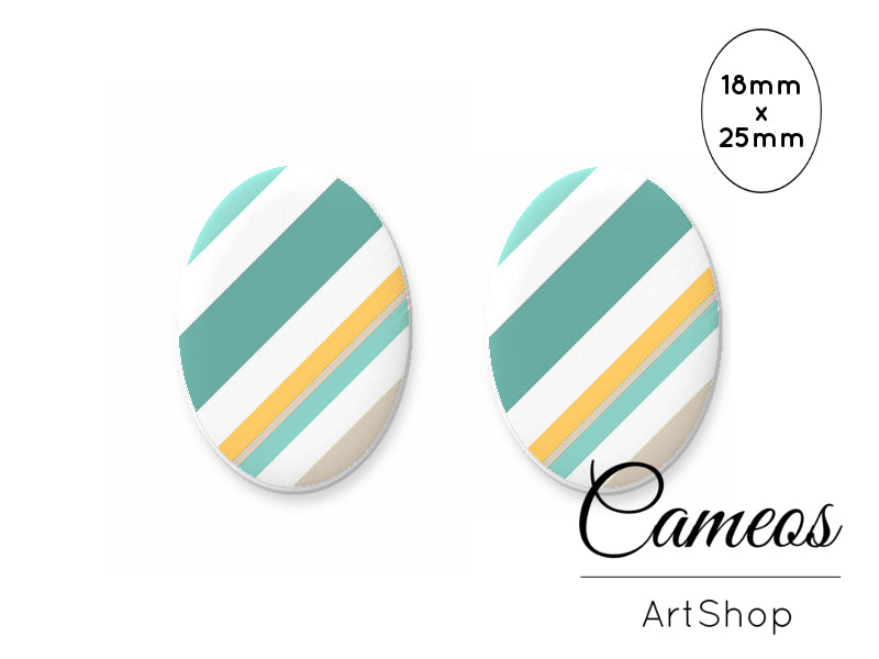 Oval Glass Cabochon 18x25mm Stripes 2 pieces - O226 - Cameos Art Shop