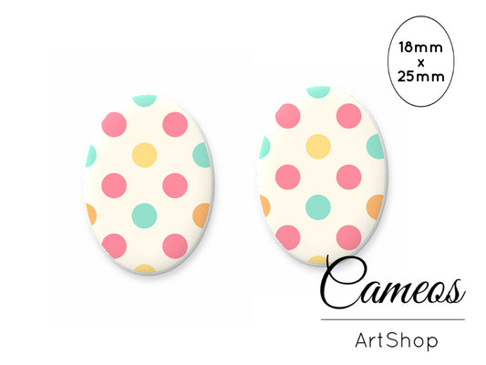 Oval Glass Cabochon 18x25mm Dots 2 pieces - O230 - Cameos Art Shop