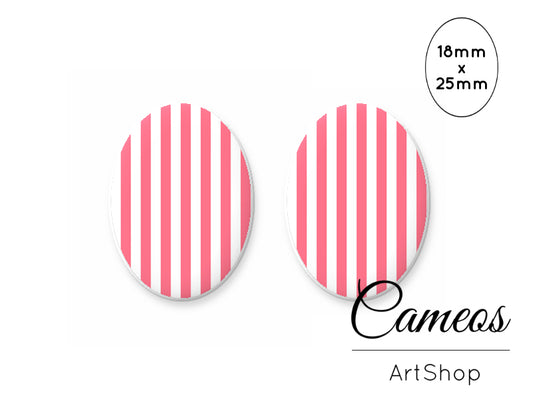 Oval Glass Cabochon 18x25mm Stripes 2 pieces - O232 - Cameos Art Shop
