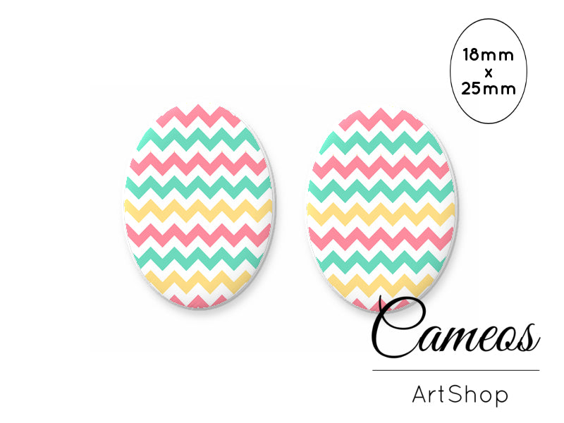 Oval Glass Cabochon 18x25mm Chevron 2 pieces - O233 - Cameos Art Shop