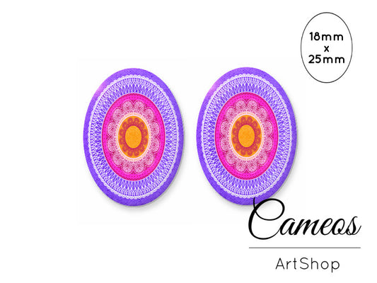 Oval Glass Cabochon 18x25mm Retro Motive 2 pieces - O245 - Cameos Art Shop