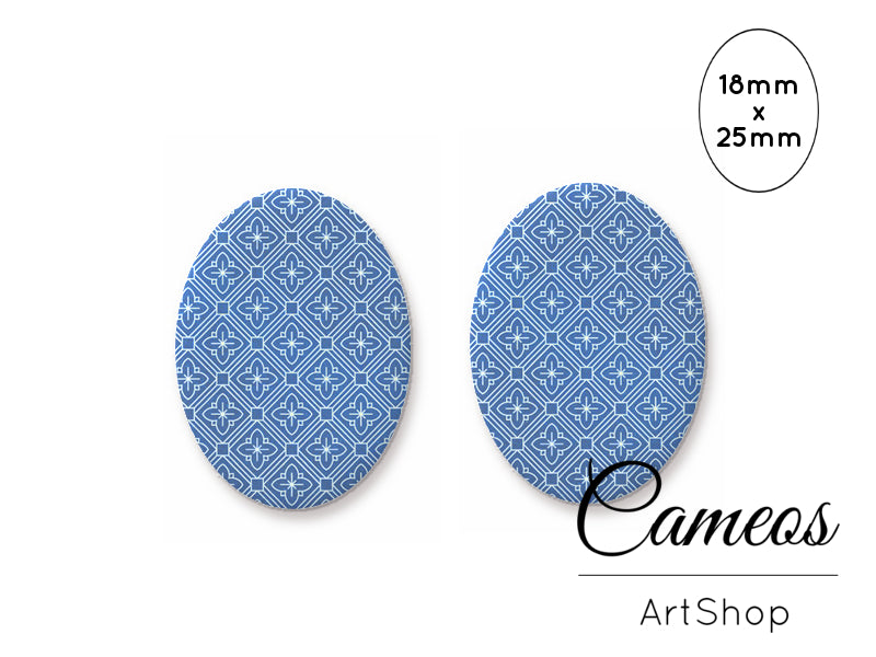 Oval Glass Cabochon 18x25mm Retro Motive 2 pieces - O267 - Cameos Art Shop