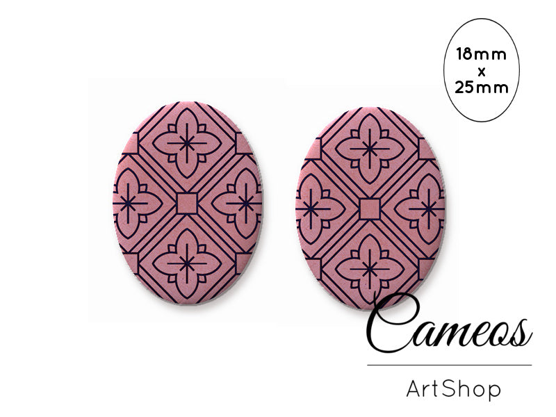 Oval Glass Cabochon 18x25mm Retro Motive 2 pieces - O269 - Cameos Art Shop