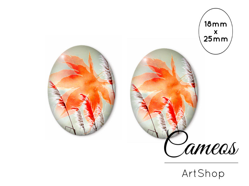 Oval Glass Cabochon 18x25mm Flowers 2 pieces - O286 - Cameos Art Shop