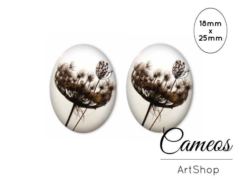 Oval Glass Cabochon 18x25mm Flowers 2 pieces - O287 - Cameos Art Shop