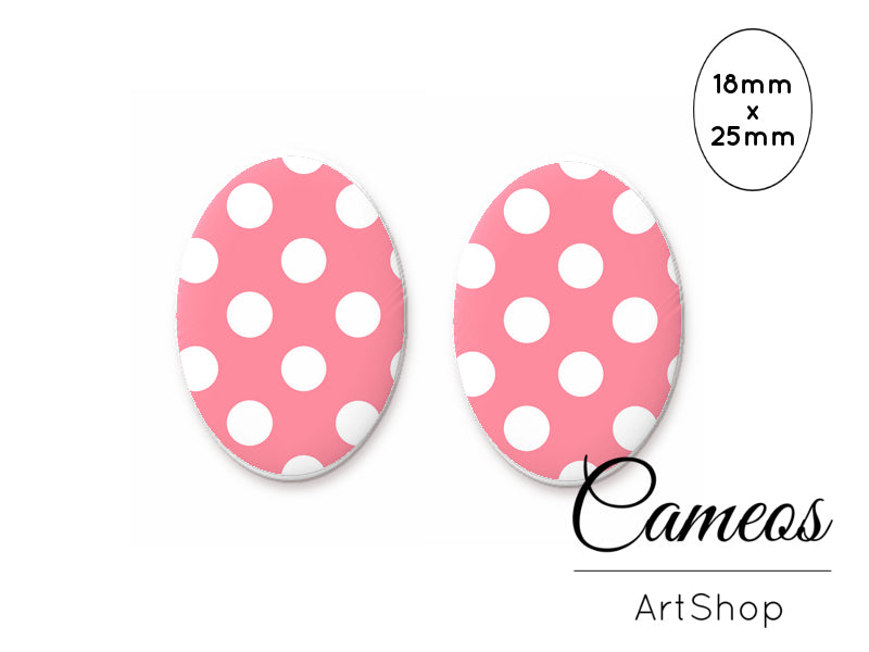 Oval Dome Glass Cabochon 18x25mm Dots motive 2 pieces - O340 - Cameos Art Shop