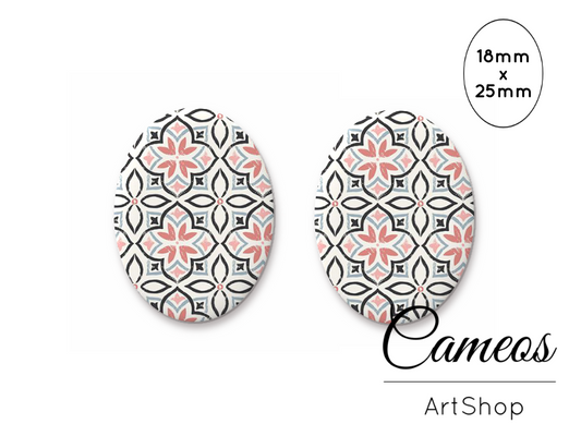 Oval Glass Cabochon 18x25mm Mosaic motive 2 pieces -O773 - Cameos Art Shop