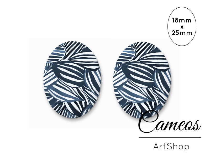 Oval Glass Cabochon 18x25mm Geometric motive 2 pieces - 0776 - Cameos Art Shop