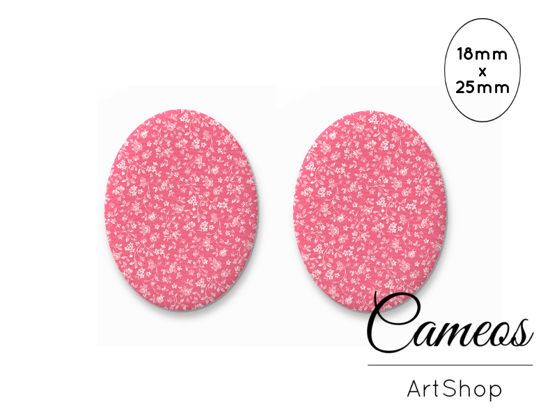 Oval Glass Cabochon 18x25mm Green Floral motive 2 pieces - O791 - Cameos Art Shop