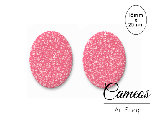 Oval Glass Cabochon 18x25mm Green Floral motive 2 pieces - O791 - Cameos Art Shop