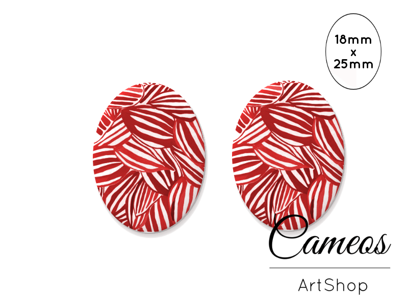 Oval Glass Cabochon 18x25mm Geometric motive 2 pieces - 0798 - Cameos Art Shop