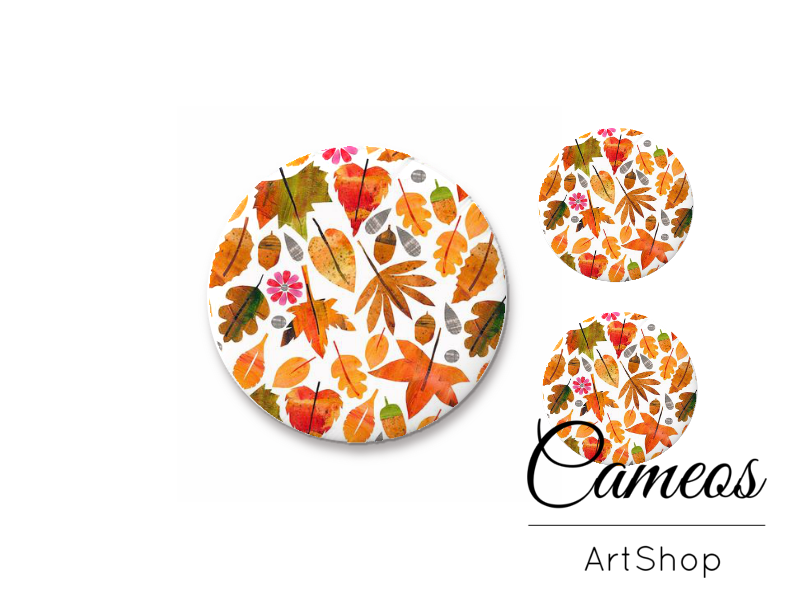 Glass cabochon set 1x25mm and 2x12mm or 1x20mm and 2x10mm, Autumn- S1560 - Cameos Art Shop
