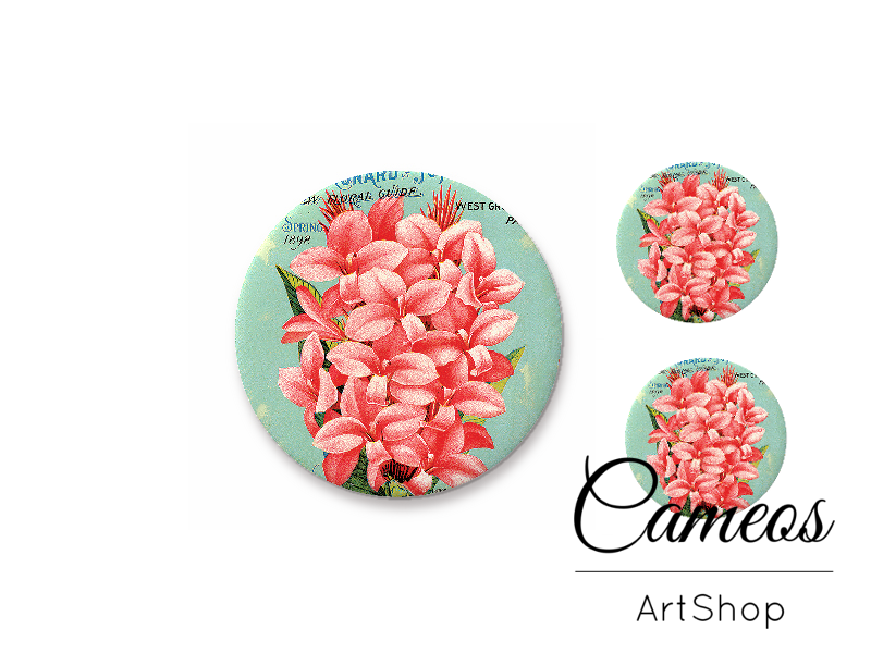 Glass cabochon set 1x25mm and 2x12mm or 1x20mm and 2x10mm, Flower- S1299 - Cameos Art Shop