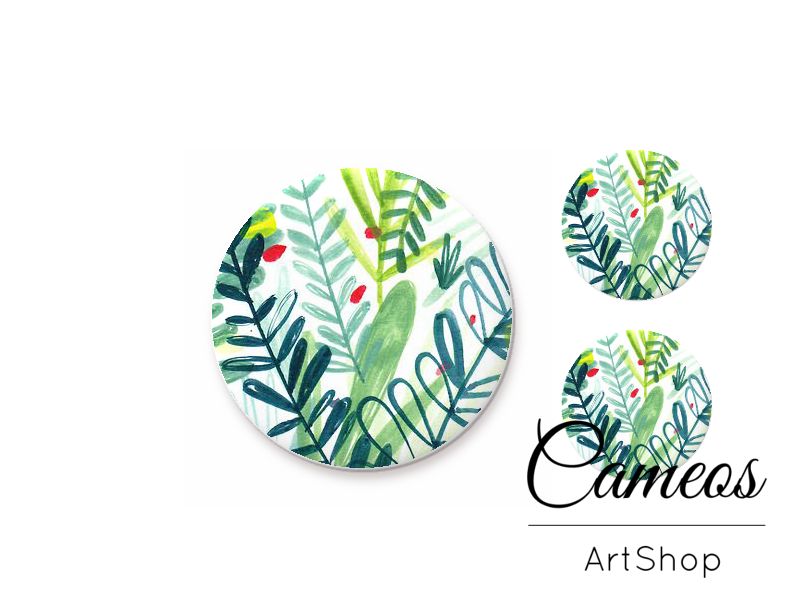 Glass cabochon set 1x25mm and 2x12mm or 1x20mm and 2x10mm, Tropical Flowers- S1308 - Cameos Art Shop