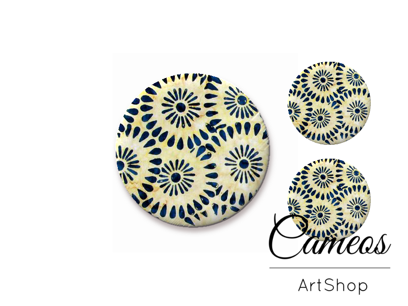 Glass cabochon set 1x25mm and 2x12mm or 1x20mm and 2x10mm, Retro- S1311 - Cameos Art Shop