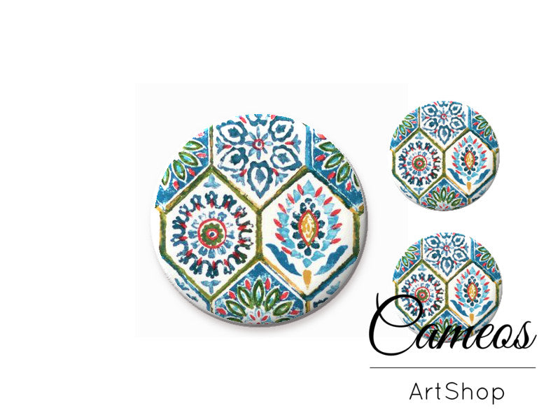 Glass cabochon set 1x25mm and 2x12mm or 1x20mm and 2x10mm, Mosaic- S1313 - Cameos Art Shop