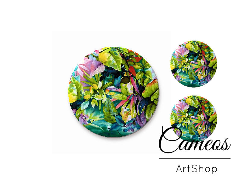 Glass cabochon set 1x25mm and 2x12mm or 1x20mm and 2x10mm, Flowers- S1319 - Cameos Art Shop