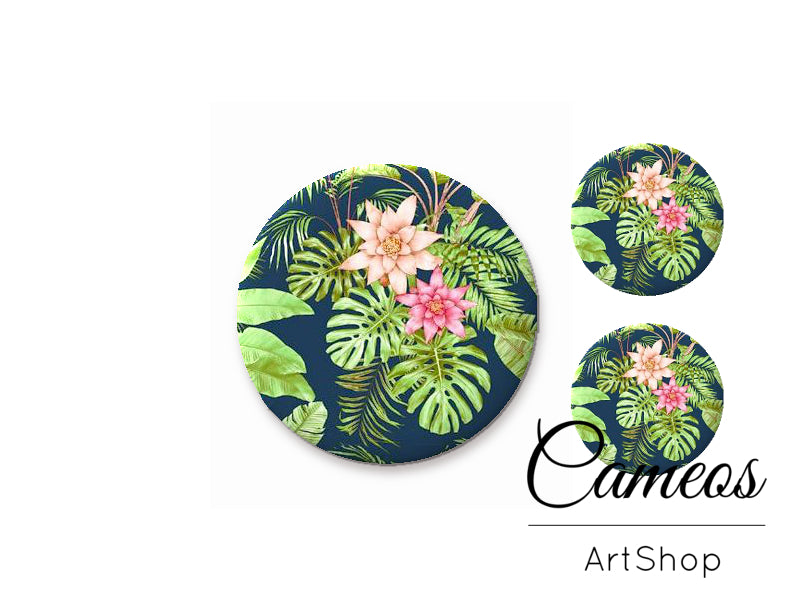 Glass cabochon set 1x25mm and 2x12mm or 1x20mm and 2x10mm, Flowers- S1320 - Cameos Art Shop
