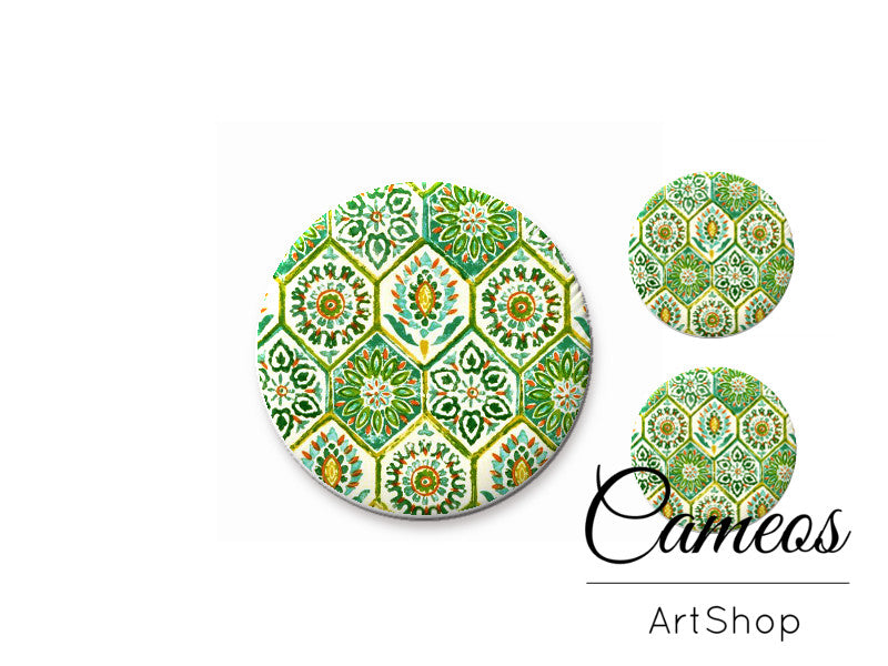 Glass cabochon set 1x25mm and 2x12mm or 1x20mm and 2x10mm, Retro- S1322 - Cameos Art Shop