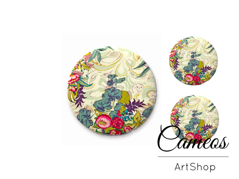 Glass cabochon set 1x25mm and 2x12mm or 1x20mm and 2x10mm, Floral- S1327 - Cameos Art Shop