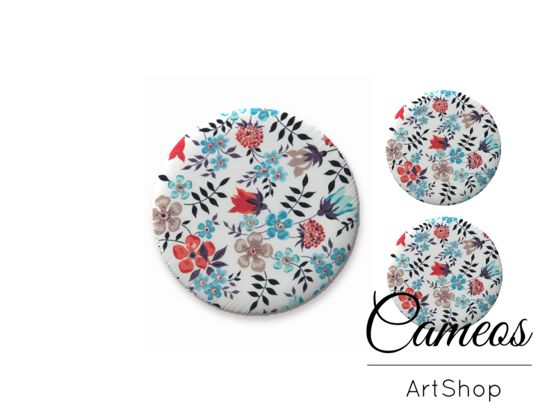 Glass cabochon set 1x25mm and 2x12mm or 1x20mm and 2x10mm, Floral- S1329 - Cameos Art Shop