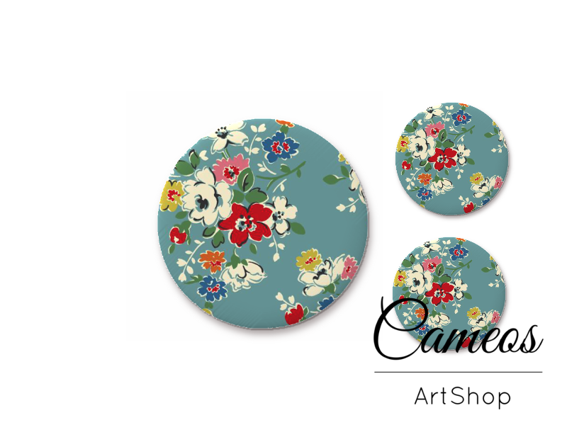 Glass cabochon set 1x25mm and 2x12mm or 1x20mm and 2x10mm, Flowers- S1341 - Cameos Art Shop