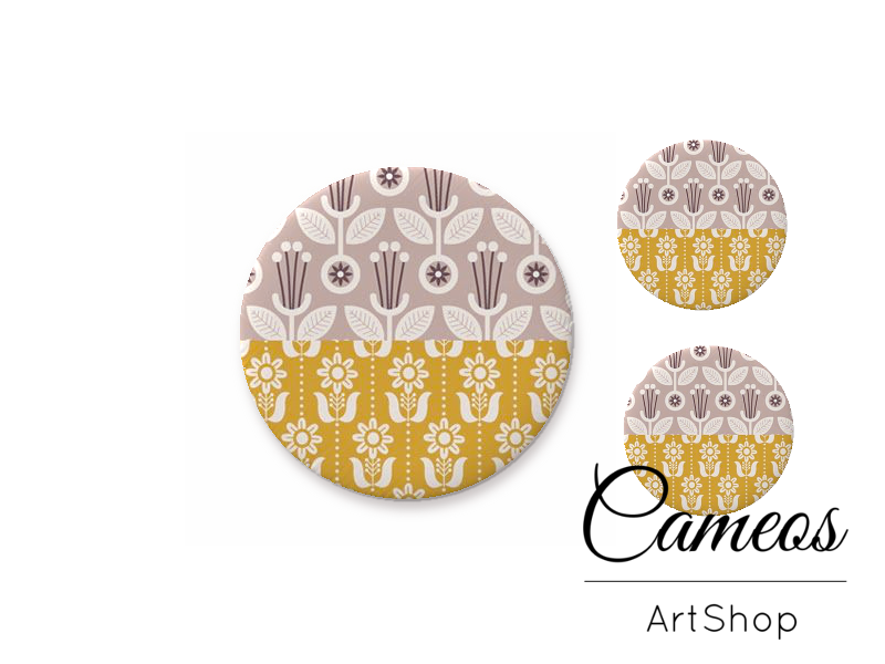 Glass cabochon set 1x25mm and 2x12mm or 1x20mm and 2x10mm, Retro- S1343 - Cameos Art Shop