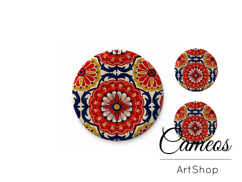 Glass cabochon set 1x25mm and 2x12mm or 1x20mm and 2x10mm, Retro- S1345 - Cameos Art Shop