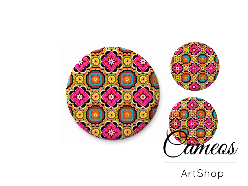 Glass cabochon set 1x25mm and 2x12mm or 1x20mm and 2x10mm, Retro- S1348 - Cameos Art Shop