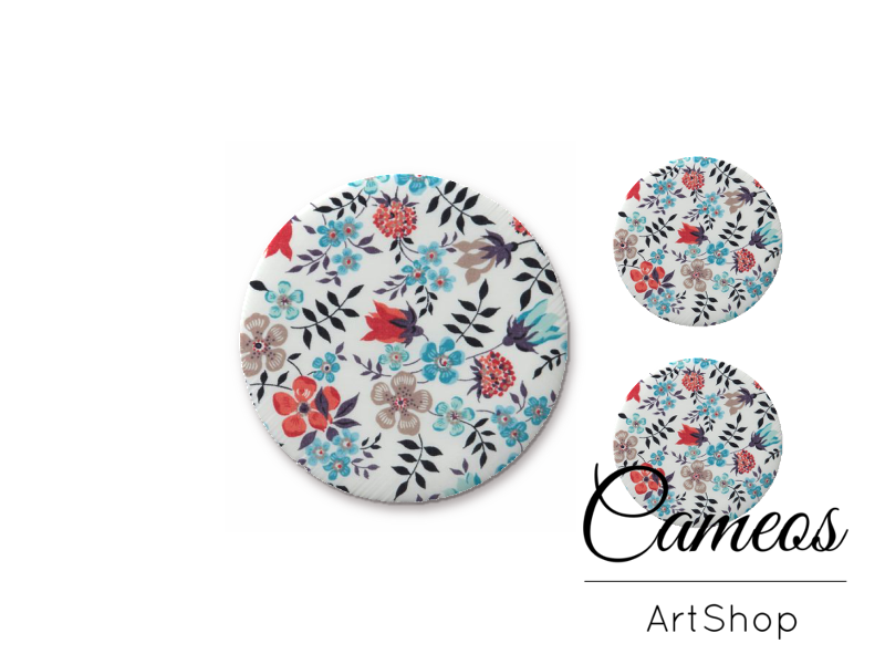 Glass cabochon set 1x25mm and 2x12mm or 1x20mm and 2x10mm, Floral- S1353 - Cameos Art Shop