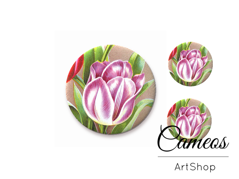 Glass cabochon set 1x25mm and 2x12mm or 1x20mm and 2x10mm, Floral- S1363 - Cameos Art Shop
