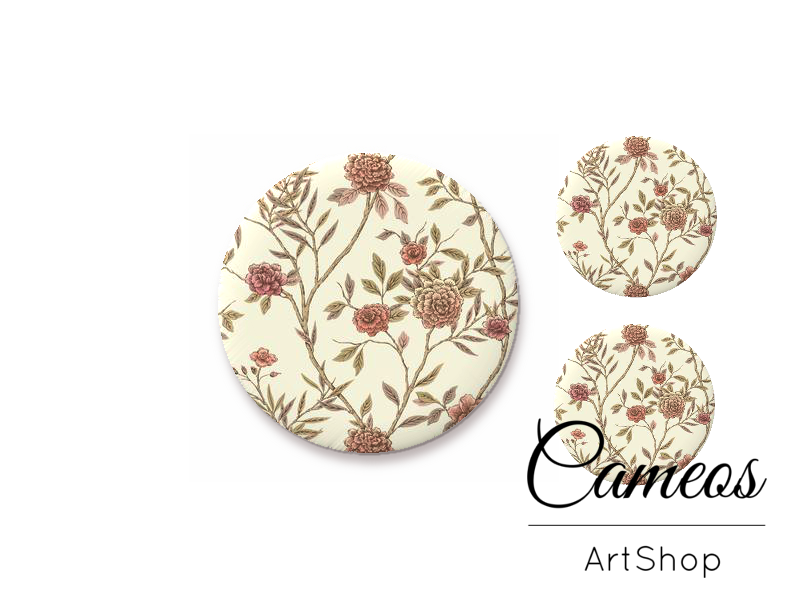 Glass cabochon set 1x25mm and 2x12mm or 1x20mm and 2x10mm, Floral- S1370 - Cameos Art Shop