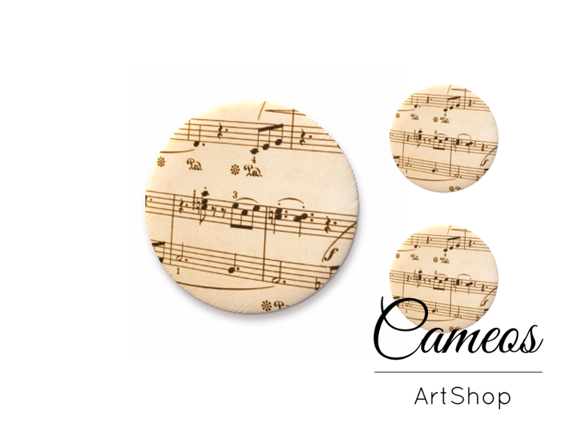 Glass cabochon set 1x25mm and 2x12mm or 1x20mm and 2x10mm, Notes- S1373 - Cameos Art Shop