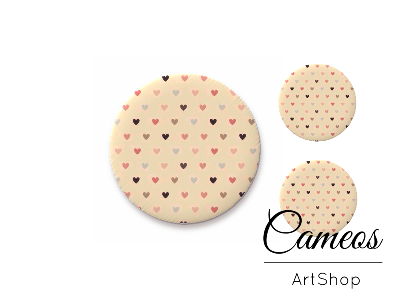 Glass cabochon set 1x25mm and 2x12mm or 1x20mm and 2x10mm, Hearts- S1379 - Cameos Art Shop