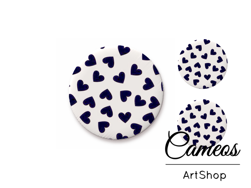 Glass cabochon set 1x25mm and 2x12mm or 1x20mm and 2x10mm, Hearts- S1381 - Cameos Art Shop