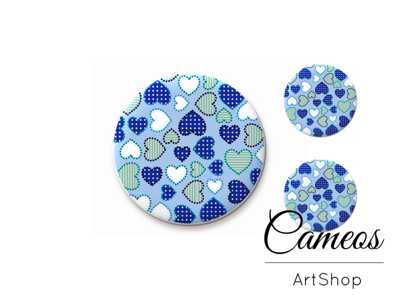 Glass cabochon set 1x25mm and 2x12mm or 1x20mm and 2x10mm, Hearts- S1382 - Cameos Art Shop
