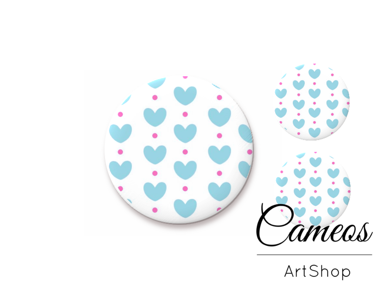 Glass cabochon set 1x25mm and 2x12mm or 1x20mm and 2x10mm, Blue Hearts- S1383 - Cameos Art Shop