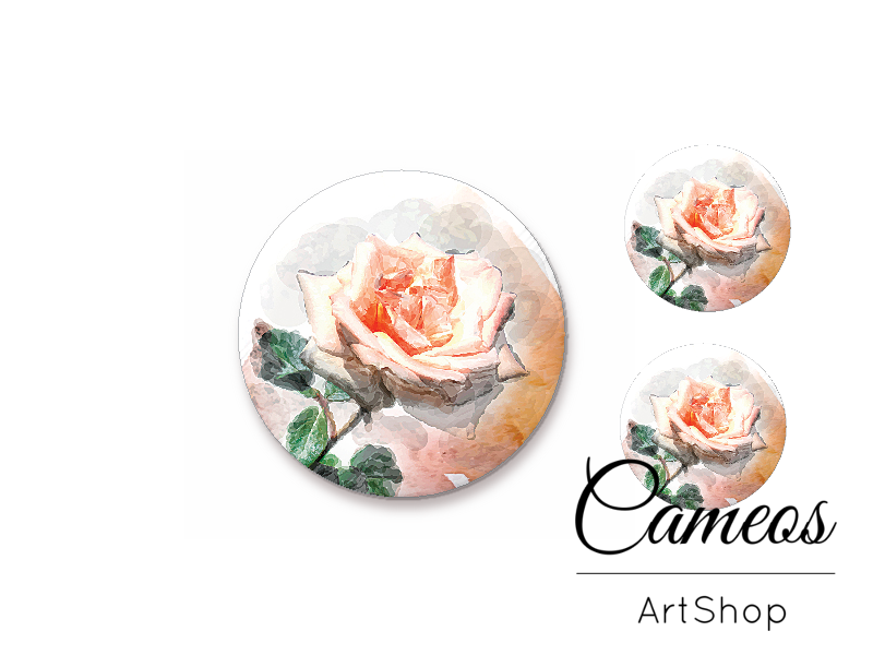 Glass cabochon set 1x25mm and 2x12mm or 1x20mm and 2x10mm, Rose- S1390 - Cameos Art Shop