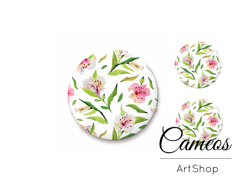 Glass cabochon set 1x25mm and 2x12mm or 1x20mm and 2x10mm, Flowers- S1394 - Cameos Art Shop