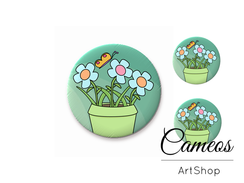 Glass cabochon set 1x25mm and 2x12mm or 1x20mm and 2x10mm, Floral- S1410 - Cameos Art Shop