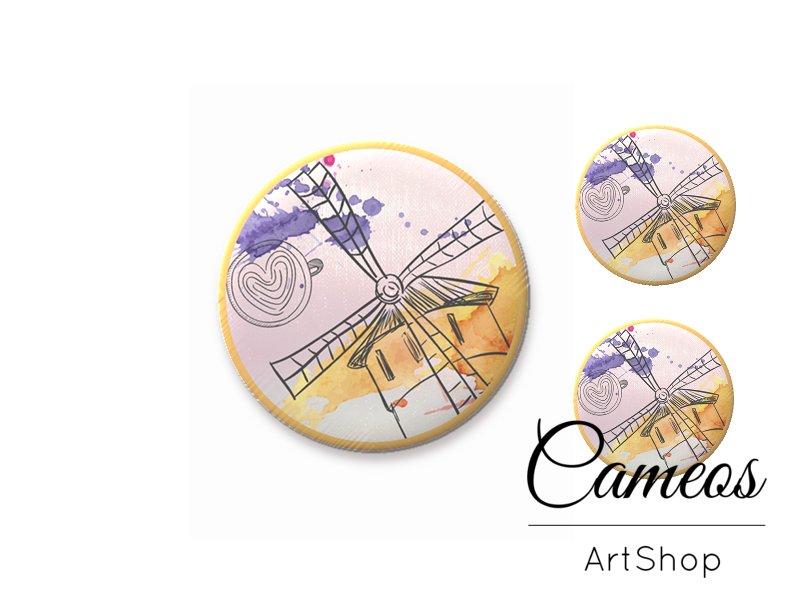 Glass cabochon set 1x25mm and 2x12mm or 1x20mm and 2x10mm- S1415 - Cameos Art Shop
