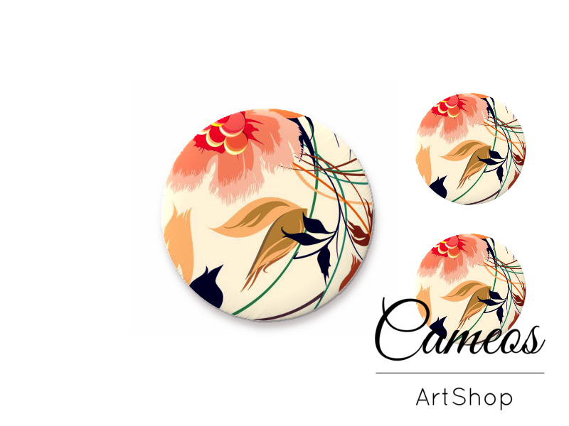 Glass cabochon set 1x25mm and 2x12mm or 1x20mm and 2x10mm, Flowers- S1416 - Cameos Art Shop