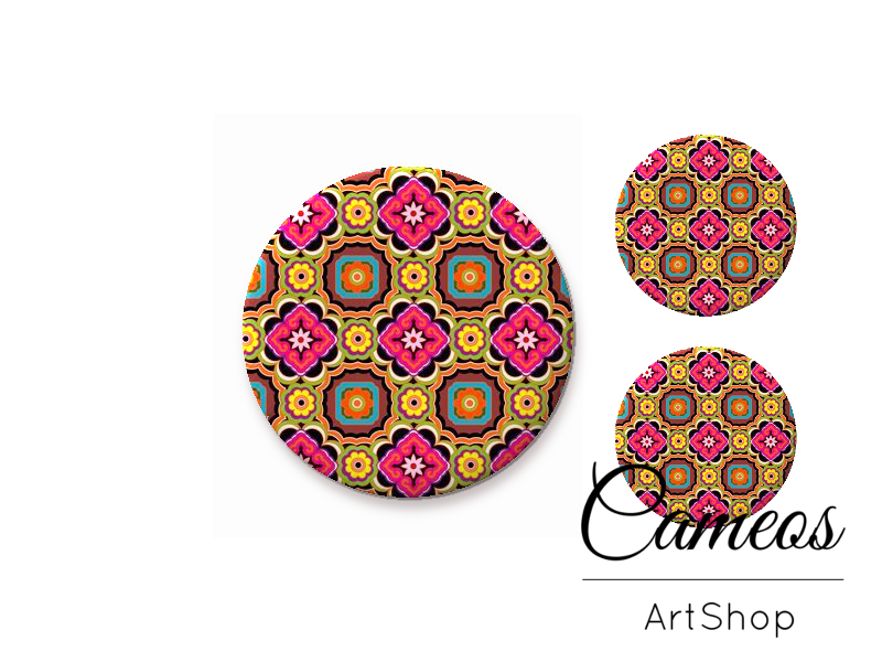 Glass cabochon set 1x25mm and 2x12mm or 1x20mm and 2x10mm, Mosaic- S1420 - Cameos Art Shop